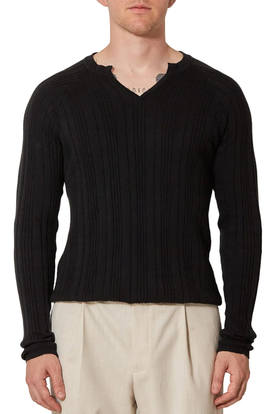 Fine Ribbed Henley Black