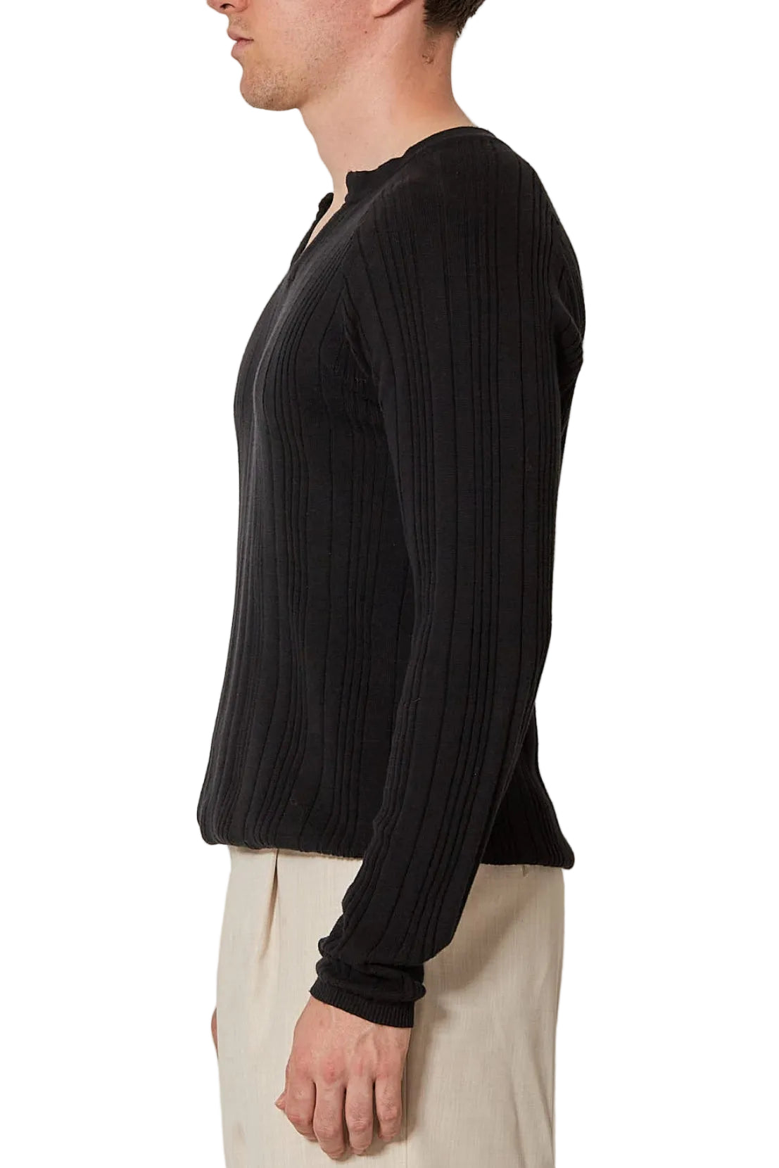 Fine Ribbed Henley Black
