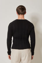 Fine Ribbed Henley Black