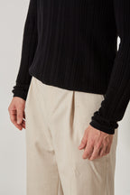Fine Ribbed Henley Black