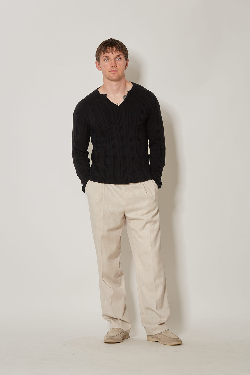 Fine Ribbed Henley Black