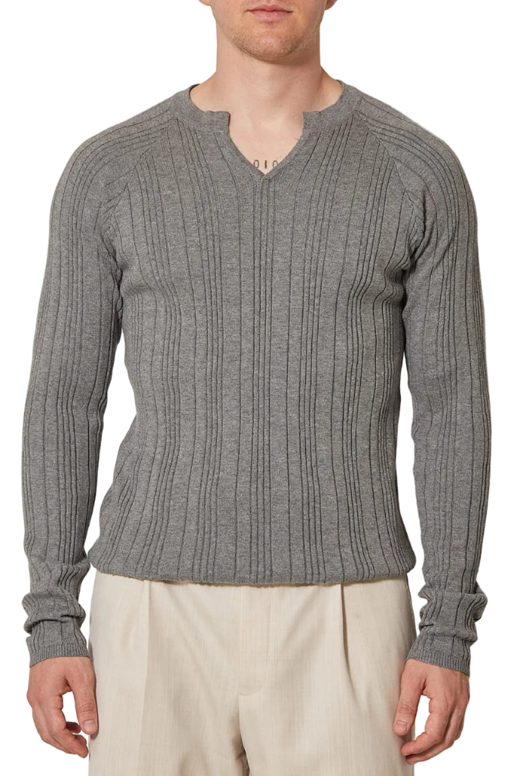 Fine Ribbed Henley Grau (Pre Order)